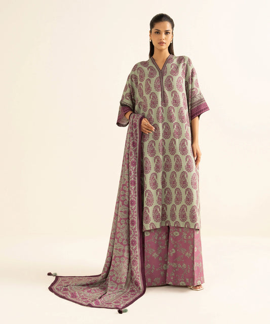 3 Piece - Printed Khaddar Suit